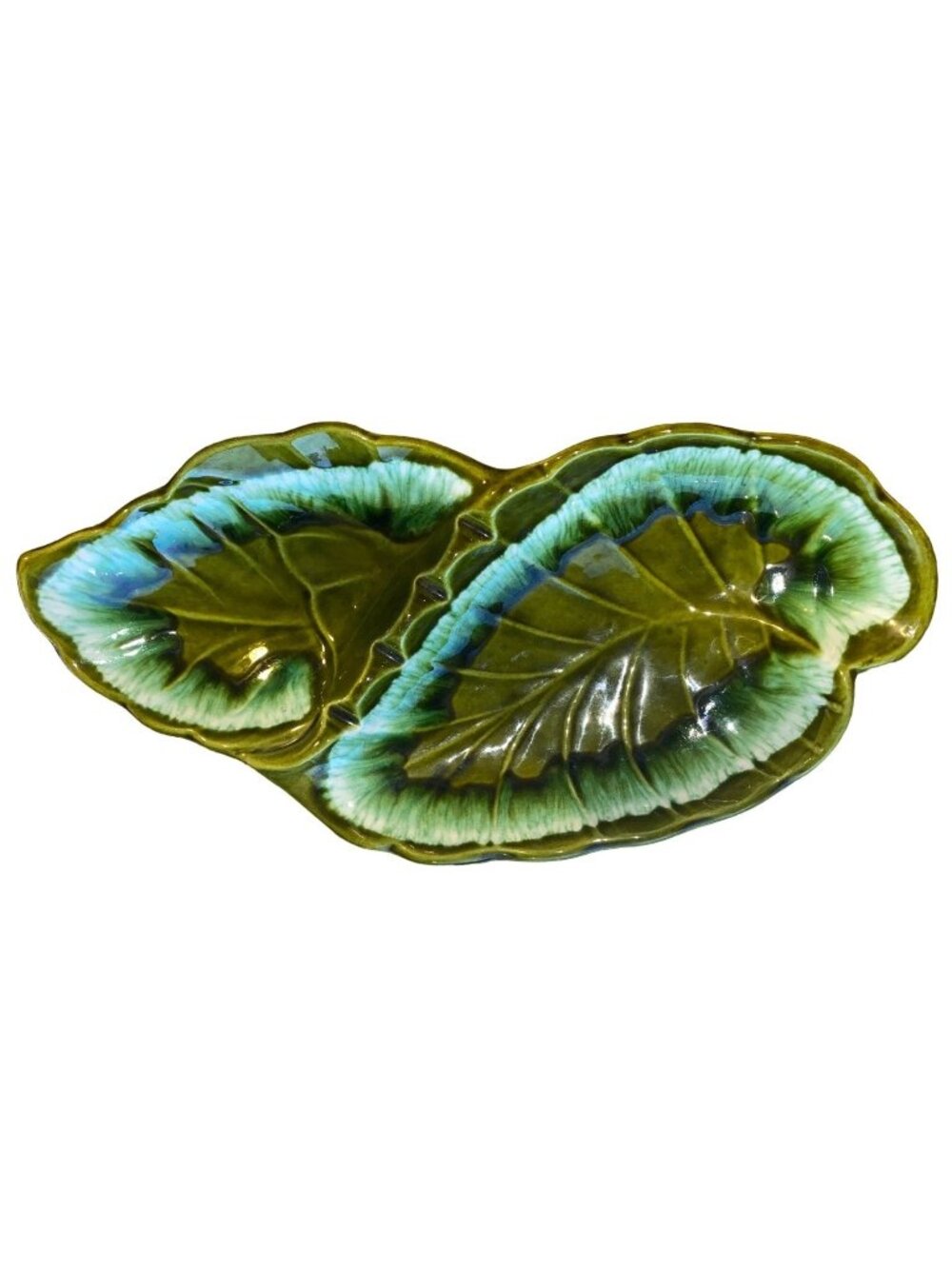 Santa Anita Ware Vintage Green Ceramic Divided Leaf Dish R-26